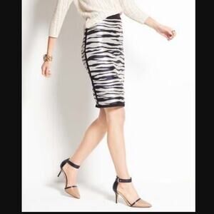 Ann Taylor Petites Blue and cream zebra stripe pencil skirt, size 4p